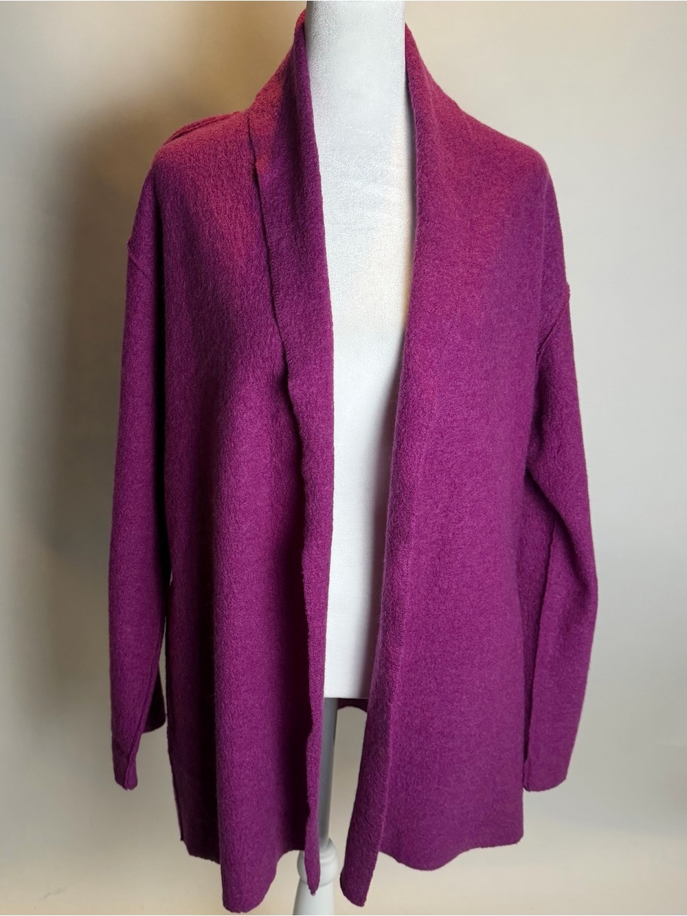 Eileen Fisher Open-Front Lightweight Wool Shawl Collar Coat